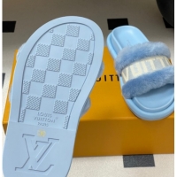 Pretty Style Louis Vuitton Wool and Fabric Flat Slides Sandal Light Blue 2025 LV082904 0829104