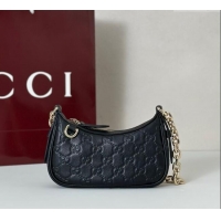 Unique Grade Gucci GG Leather Emblem mini shoulder bag 847091 Black 2025
