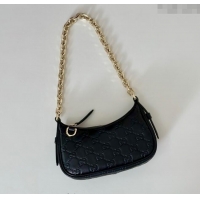 Unique Grade Gucci GG Leather Emblem mini shoulder bag 847091 Black 2025