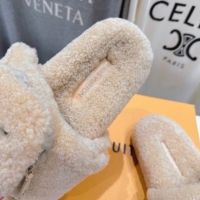 Popular Style Louis Vuitton Shearling Flat Slides Sandal with Zip Pouch Beige 2025 LV082905 0829107