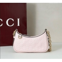 Good Looking Gucci GG Leather Emblem mini shoulder bag 847091 Light Pink 2025