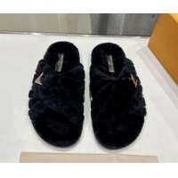 Classic Hot Louis Vuitton LV Bliss Comfort Shearling Flat Slides Sandal Black 1ACTEA 0829110