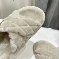 Shop Duplicate Louis Vuitton LV Bliss Comfort Shearling Flat Slides Sandal Grey 1ACTEA 0829113