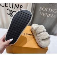 Best Product Louis Vuitton LV Bliss Comfort Shearling Platform Slides Sandal Grey LV082906 0829114