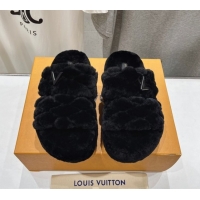 Durable Louis Vuitton LV Bliss Comfort Shearling Platform Slides Sandal Black LV082906 0829115