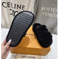 Durable Louis Vuitton LV Bliss Comfort Shearling Platform Slides Sandal Black LV082906 0829115