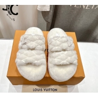 Luxurious Louis Vuitton LV Bliss Comfort Shearling Platform Slides Sandal White 2025 LV082906 0829116