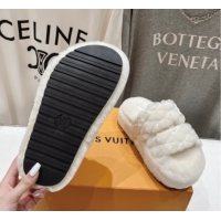 Luxurious Louis Vuitton LV Bliss Comfort Shearling Platform Slides Sandal White 2025 LV082906 0829116