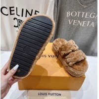 Discount Louis Vuitton LV Bliss Comfort Shearling Platform Slides Sandal Brown LV082906 0829117