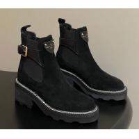 Best Grade Louis Vuitton LV Beaubourg Ankle Boots 4cm in Suede Black 1ACKCP 0829123