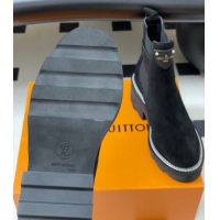 Best Grade Louis Vuitton LV Beaubourg Ankle Boots 4cm in Suede Black 1ACKCP 0829123