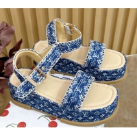 Purchase Louis Vuitton Maya Platform Sandals 7cm in Monogram Jacquard Denim Blue 1AHNOK 0829127