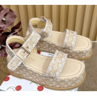 Best Grade Louis Vuitton Maya Platform Sandals 7cm in Monogram Raffia Straw Beige 1AHNOK 0829129