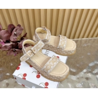 Best Grade Louis Vuitton Maya Platform Sandals 7cm in Monogram Raffia Straw Beige 1AHNOK 0829129