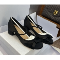 Stylish Dior Lovely-D Mary Janes Pumps in Satin with Bow Black 0822001