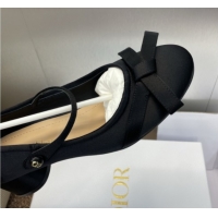 Stylish Dior Lovely-D Mary Janes Pumps in Satin with Bow Black 0822001
