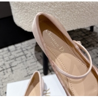 Best Grade Dior Lovely-D Mary Janes Ballet Flats in Satin with Bow Light Pink 0822004
