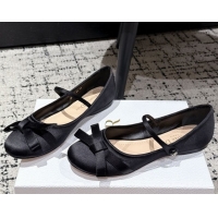Perfect Dior Lovely-D Mary Janes Ballet Flats in Satin with Bow Black 0822005