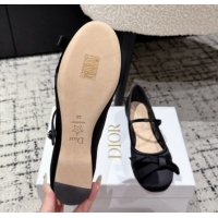 Perfect Dior Lovely-D Mary Janes Ballet Flats in Satin with Bow Black 0822005