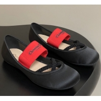Good Quality Dior Shade Ballet Flats in Satin with Elastic Straps Black 0822006