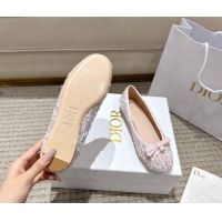 Discount Fashion Dior Ballet Flats in Quilted Cannage Tweed with Pearl Bow Pink 0822011