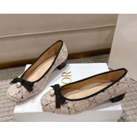 Best Price Dior Ballet Pumps 3cm in Cannage Tweed with Pearl Bow Beige/Black 0822013