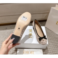 Best Price Dior Ballet Pumps 3cm in Cannage Tweed with Pearl Bow Beige/Black 0822013