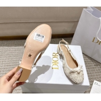Purchase Dior Ballet Slingback Pumps 3cm in Quilted Cannage Tweed with Pearl Bow Beige 0822014