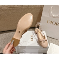 Shop Cheap Dior Ballet Slingback Pumps 3cm in Quilted Cannage Calfskin with Pearl Bow Nude 0822018