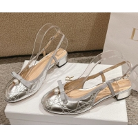 Buy Discount Dior Ballet Slingback Pumps 3cm in Quilted Cannage Calfskin with Pearl Bow Silver 0822019