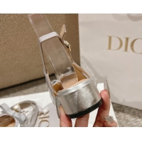 Buy Discount Dior Ballet Slingback Pumps 3cm in Quilted Cannage Calfskin with Pearl Bow Silver 0822019