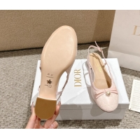 Most Popular Dior Ballet Slingback Pumps 3cm in Quilted Cannage Calfskin with Pearl Bow Light Pink 0822020
