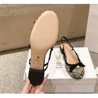 Durable Dior Ballet Slingback Pumps 3cm in Raffia Straw Like with Pearl Bow Beige/Black 0822021