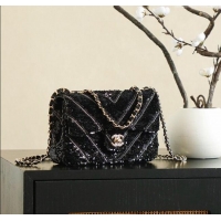 Best Price Chanel Chevron Sequins Flap Handbag CH100904 Black 2025