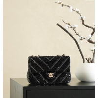 Best Price Chanel Chevron Sequins Flap Handbag CH100904 Black 2025