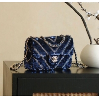 Luxury Cheap Chanel Chevron Sequins Flap Handbag CH100904 Blue 2025