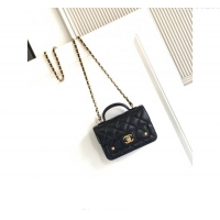 Super Quality Chanel Shiny Lambskin Clutch with chain and Top Handle Bag AP4675 Black 2025