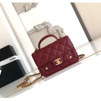 Inexpensive Chanel Shiny Lambskin Clutch with chain and Top Handle Bag AP4675 Burgundy 2025