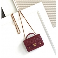 Inexpensive Chanel Shiny Lambskin Clutch with chain and Top Handle Bag AP4675 Burgundy 2025