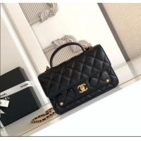 Affordable Price Chanel Shiny Lambskin Wallet with chain and Top Handle Bag AP4674 Black 2025
