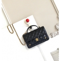 Affordable Price Chanel Shiny Lambskin Wallet with chain and Top Handle Bag AP4674 Black 2025