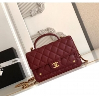 Top Quality Chanel Shiny Lambskin Wallet with chain and Top Handle Bag AP4674 Burgundy 2025