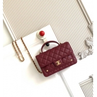 Top Quality Chanel Shiny Lambskin Wallet with chain and Top Handle Bag AP4674 Burgundy 2025