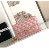Super Quality Chanel Shiny Lambskin Wallet with chain and Top Handle Bag AP4674 Light Pink 2025