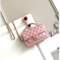 Super Quality Chanel Shiny Lambskin Wallet with chain and Top Handle Bag AP4674 Light Pink 2025