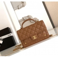 Best Price Chanel Shiny Lambskin Wallet with chain and Top Handle Bag AP4674 Brown 2025