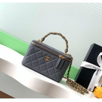Big Discount Chanel Grained Calfskin Vanity Case with Top Handle Bag AP4799 Grey 2025