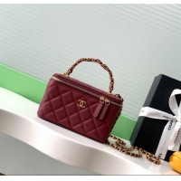Low Price Chanel Grained Calfskin Vanity Case with Top Handle Bag AP4799 Burgundy 2025