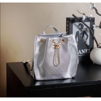 Best Product Chanel Grained Calfskin 25 Medium Backpack Bag AS5600 Silver 2025
