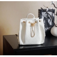 Best Quality Chanel Grained Calfskin 25 Medium Backpack Bag AS5600 White 2025